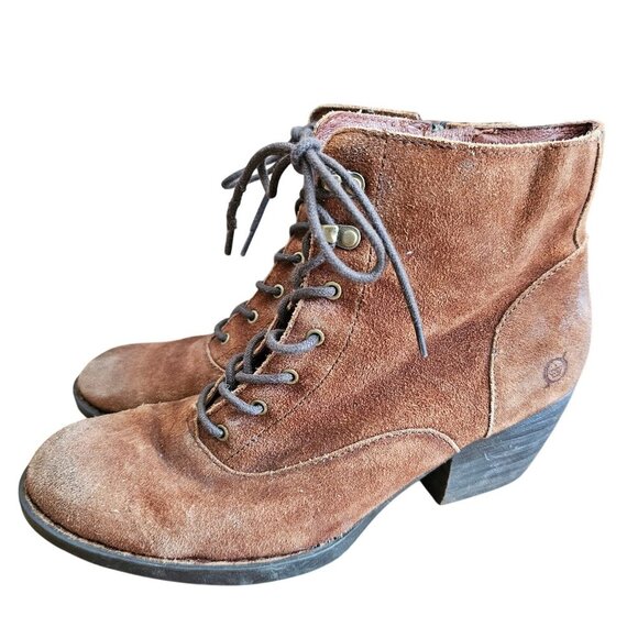 Born Vilma Womens Brown Suede Lace-Up Ankle Boots Side Zip Stacked Heel Size 9.5 - Picture 10 of 10